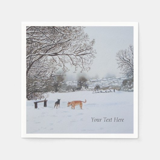 Serviette En Papier chiens jouant dans la scène de neige paysage saiso (Devant)