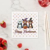 Serviette En Papier Chiens mignons comme fantôme, sorcière et vampire (En situation)