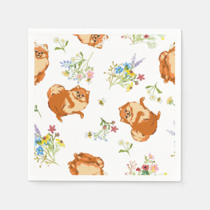 Serviette En Papier Chiens moelleux mignons et fleurs de prairie Papie