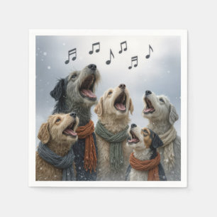 Serviette En Papier Chiens qui chantent des chants de Noël dans des fl