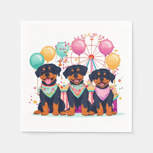 Serviette En Papier Chiens Rottweiler À Un Carnaval (Devant)