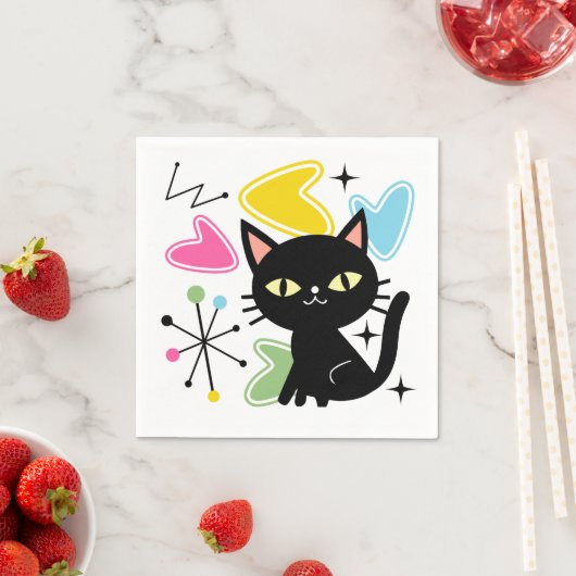 Serviette En Papier Chiffre noir du milieu du siècle (En situation)