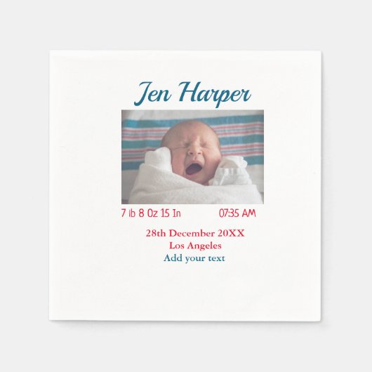 Serviette En Papier Chiffres de naissance bébé ajouter nom lieu date d (Devant)
