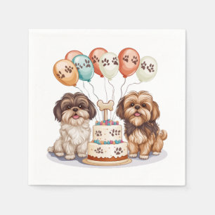Serviette En Papier Chih Tzu Chiens Anniversaire Gâteau
