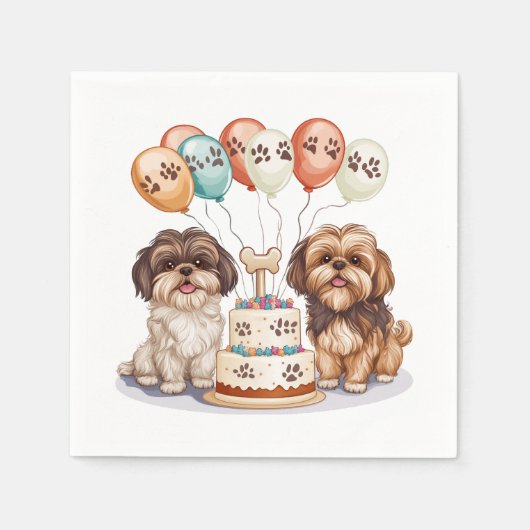 Serviette En Papier Chih Tzu Chiens Anniversaire Gâteau (Devant)