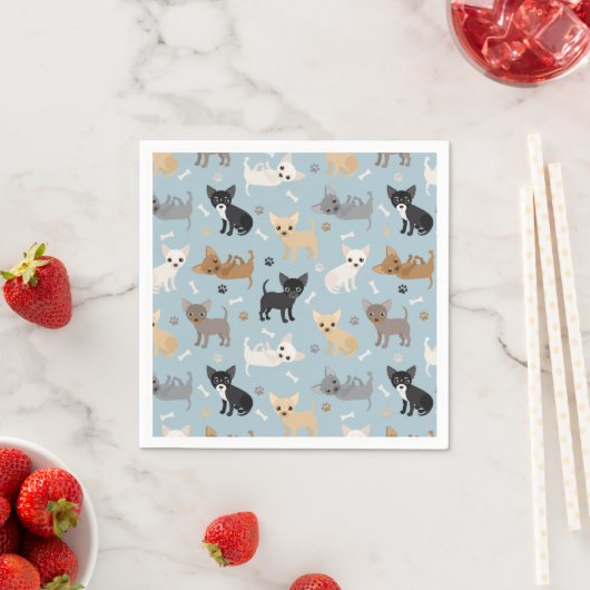 Serviette En Papier Chihuahua Bones and Paws Blue Napkins (En situation)