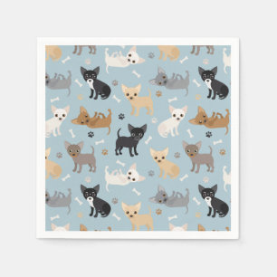 Serviette En Papier Chihuahua Bones and Paws Blue Napkins