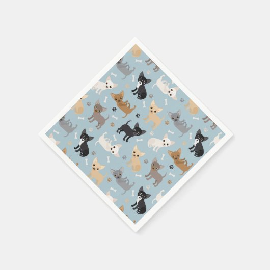 Serviette En Papier Chihuahua Bones and Paws Blue Napkins (Coin)