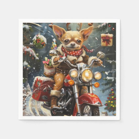 Serviette En Papier Chihuahua Chien équitation moto Noël (Devant)