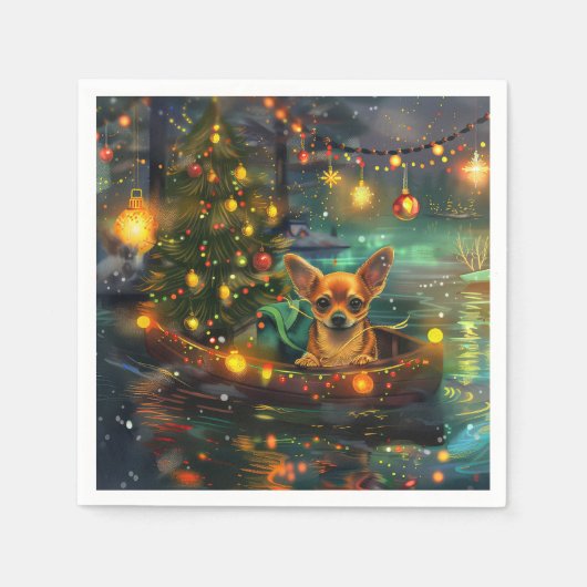 Serviette En Papier Chihuahua Noël Festive Voyage (Devant)