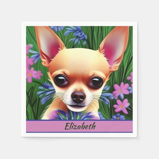 Serviette En Papier Chihuahua Puppy dans la prairie de fleurs Personna (Devant)