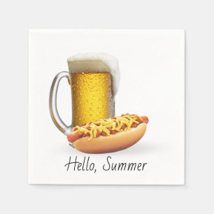 Serviette En Papier Chili Hot Dog et bière sur blanc