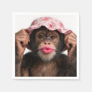 Serviette En Papier Chimpanzé portant du rouge à lèvres rose