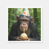 Serviette En Papier Chimpanzé tenant un gâteau d'anniversaire (Devant)