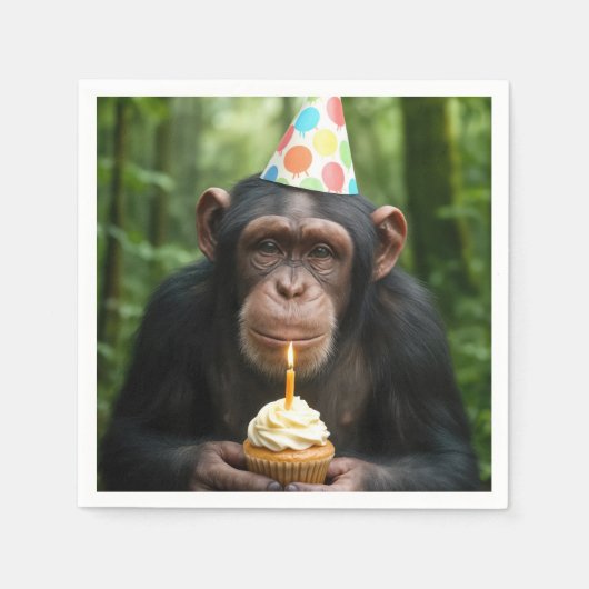 Serviette En Papier Chimpanzé tenant un gâteau d'anniversaire (Devant)