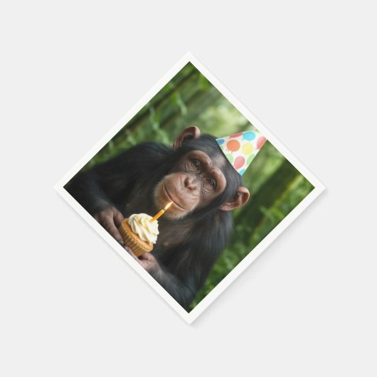 Serviette En Papier Chimpanzé tenant un gâteau d'anniversaire (Coin)
