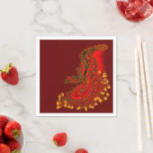 Serviette En Papier Chine Dragon rouge et or design (En situation)