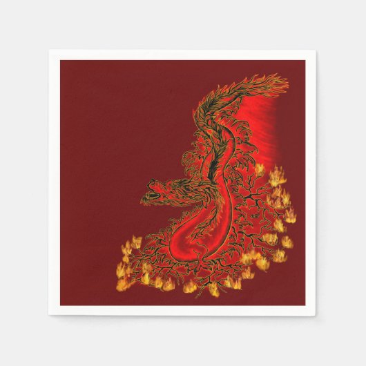 Serviette En Papier Chine Dragon rouge et or design (Devant)