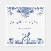 Serviette En Papier Chine florale bleue et blanche Motif avec oiseaux (Devant)