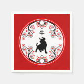 Serviette En Papier Chinese New Year Ox with Red Blossoms (Devant)