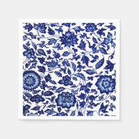 Chinois bleu marine foncé motif floral sur blanc