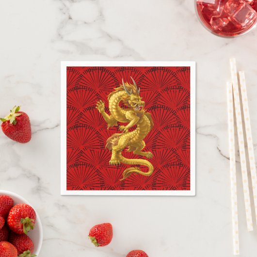 Serviette En Papier Chinois Lucky Gold Dragon Papier serviettes (En situation)