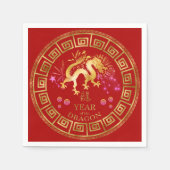Serviette En Papier Chinois Zodiac Dragon Rouge/Or ID542 (Devant)