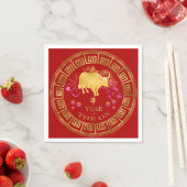 Serviette En Papier Chinois Zodiac Ox Rouge/Or ID542 (En situation)