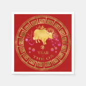 Serviette En Papier Chinois Zodiac Ox Rouge/Or ID542 (Devant)