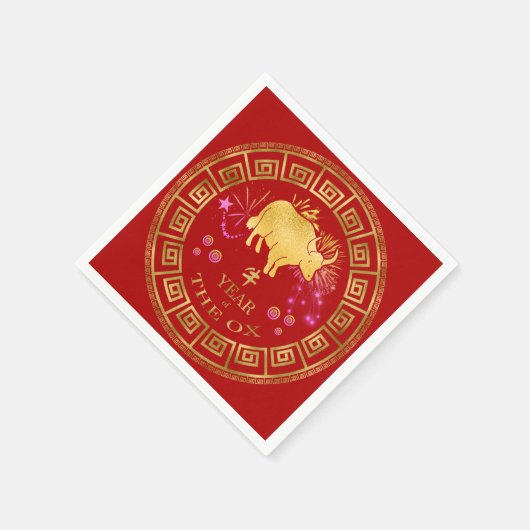 Serviette En Papier Chinois Zodiac Ox Rouge/Or ID542 (Coin)