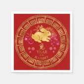 Serviette En Papier Chinois Zodiac Rabbit Rouge/Or ID542 (Devant)