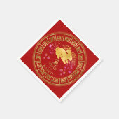 Serviette En Papier Chinois Zodiac Rabbit Rouge/Or ID542 (Coin)
