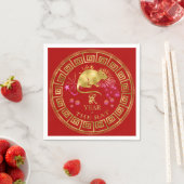 Serviette En Papier Chinois Zodiac Rat Rouge/Or ID542 (En situation)