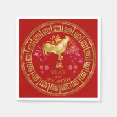 Serviette En Papier Chinois Zodiac Rooster Rouge/Or ID542 (Devant)