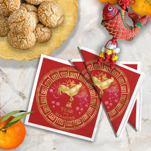 Serviette En Papier Chinois Zodiac Rooster Rouge/Or ID542