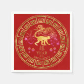 Serviette En Papier Chinois Zodiac Singe Rouge/Or ID542 (Devant)