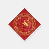 Serviette En Papier Chinois Zodiac Singe Rouge/Or ID542 (Coin)