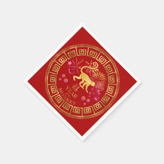 Serviette En Papier Chinois Zodiac Singe Rouge/Or ID542 (Coin)