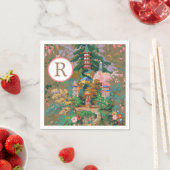 Serviette En Papier Chinoiserie Antique Chine Monogram Garden Temple (En situation)
