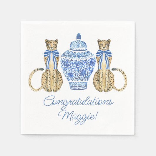 Serviette En Papier Chinoiserie Aquarelle Bow Cheetah Ginger Jar (Devant)