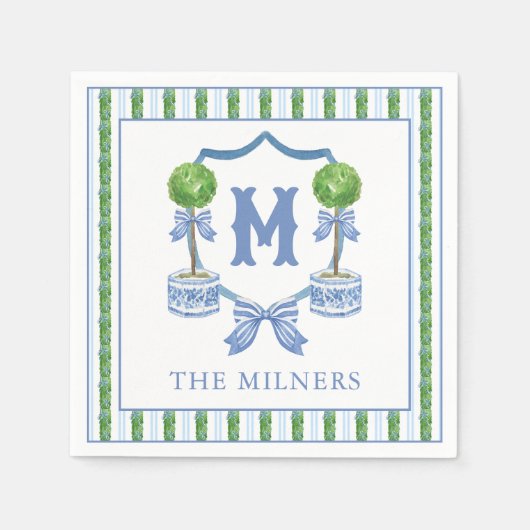Serviette En Papier Chinoiserie Aquarelle Bow Topior Monogramme Crest (Devant)
