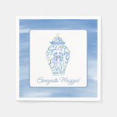 Serviette En Papier Chinoiserie Aquarelle Ginger Jar Vase (Devant)