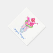 Serviette En Papier Chinoiserie Aquarelle Orchidée rose Ginger Jar Vas (Coin)