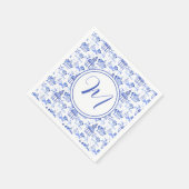 Serviette En Papier Chinoiserie Aquarelle Pagode Motif Monogramme (Coin)