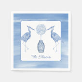 Serviette En Papier Chinoiserie Aquarelle Topiaire Héron bleu (Devant)