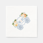 Serviette En Papier Chinoiserie Automne Fleurs Monogramme Mariage (Devant)