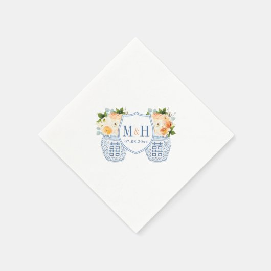 Serviette En Papier Chinoiserie Automne Fleurs Monogramme Mariage (Coin)