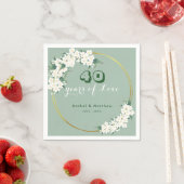 Serviette En Papier Chinoiserie blanche florale verte 40e anniversaire (En situation)