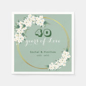 Serviette En Papier Chinoiserie blanche florale verte 40e anniversaire (Devant)