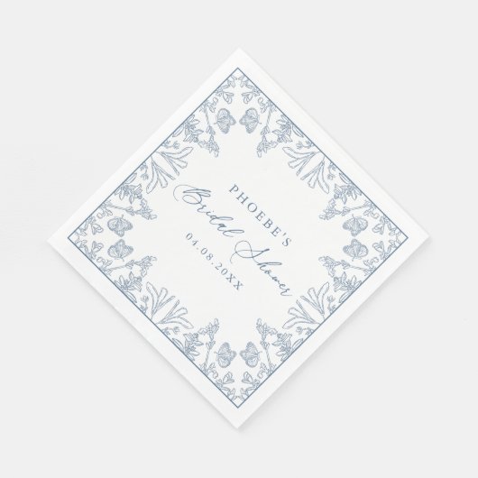Serviette En Papier Chinoiserie bleue française Fête des mariées flora (Coin)